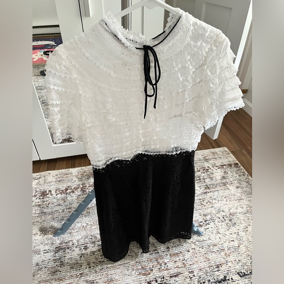 Sandro White Lace Top with Black Trim - Picture 1 of 3